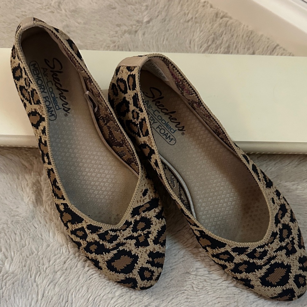 Skechers Animal Print Ballet Flats in Tan and Black